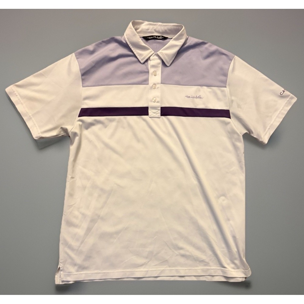 Travis Mathew Short Sleeve Golf Polo Shirt White Purple Embroidered Logo XL JBHS
